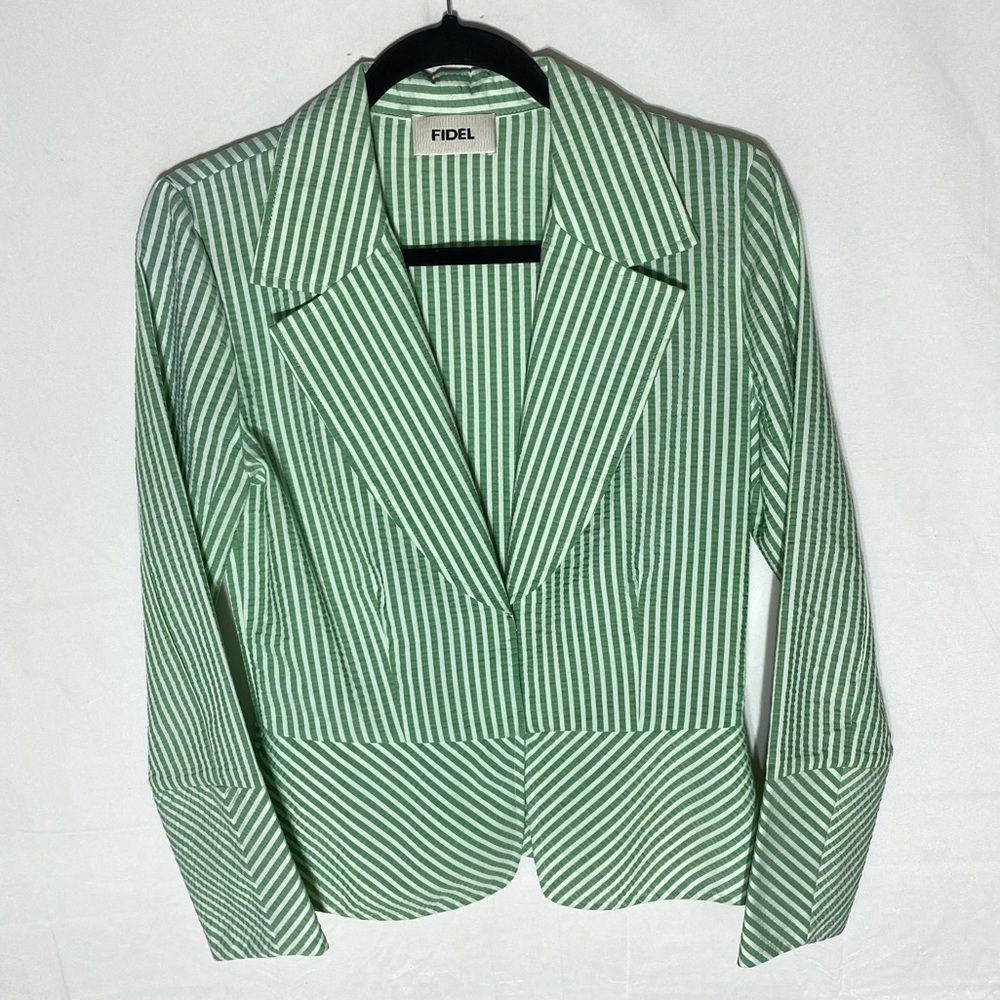 Vintage Fidel Green Striped Seersucker Cotton Blazer Jacket 4 Twee Coastal